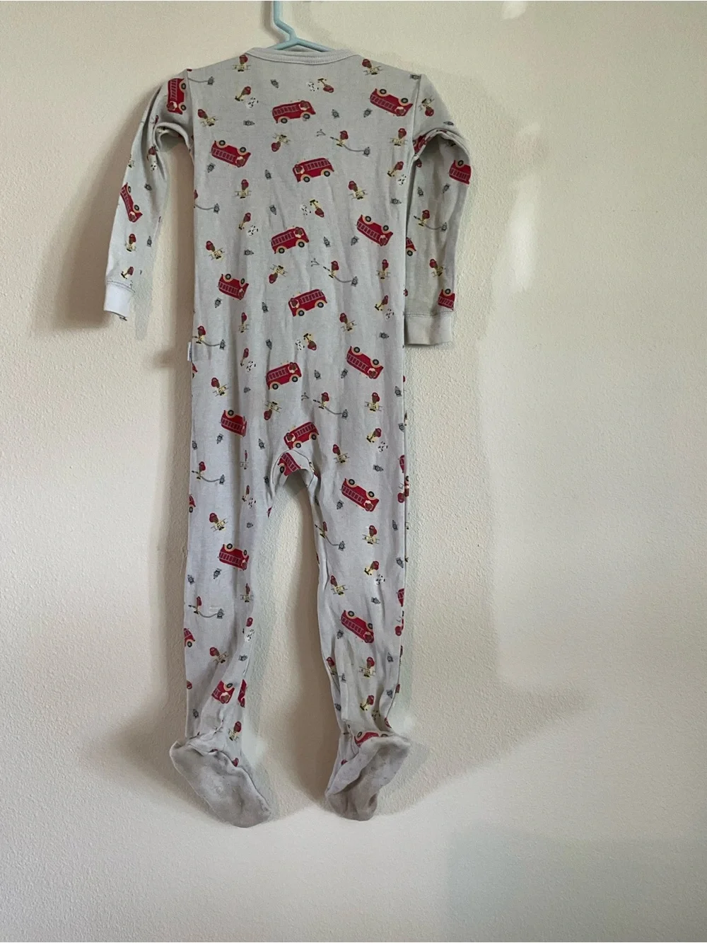 Vintage GAP Blue Gray Footed One-Piece Pajamas with Red Fire Trucks 18-24
